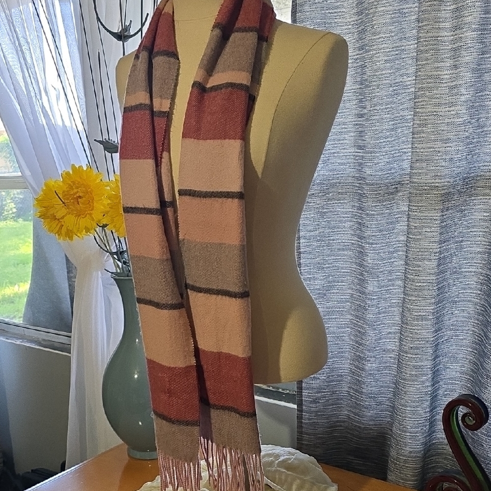Cejon Striped Pink, Rose and Gray Fringe Scarf